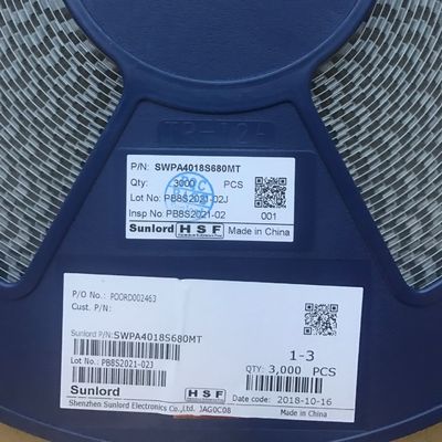 SWPA4018S680MT 68μH Güç İndüktörü, %20 Tolerans, 4018 Boyut, 1.24A Doyma Akımı, 1.15A Sıcaklık Artışı Akımı, Korumalı Yapı, -40°C ila 125°C Aralığı, RoHS Uyumlu, Şerit ve Makara Ambalajı