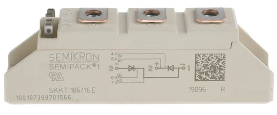 SKKT106/16E 1600V 106A Çift Tiristor Modülü Düşük VF 1.35V 2.4kA Aşınma AlN Seramik Temel Basınç Bağlantıları SEMIPACK1 Yumuşak Starterler ve Sürücüler için İzole UL Sertifikalı