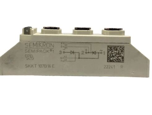 SKKT107B16E 1600V 107A Çifte Tiristor Modülü Düşük VF 1.35V 2.4kA Aşınma AlN Seramik Alt Basınç Bağlantıları SEMIPACK1 Yalıtılmış UL Sertifikalı Yumuşak Başlatıcılar ve Sürücüler için