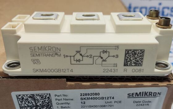 SKM400GB12T4 1200V 400A Çift IGBT Modülü TRENCHSTOP™ IGBT4 Düşük VCE(sat) 1.75V 10µs SC Kapasiteli CAL Diyot Düşük Anahtarlama Kayıpları SEMITRANS3 Yüksek Güç Sürücüleri İçin UL Sertifikalı