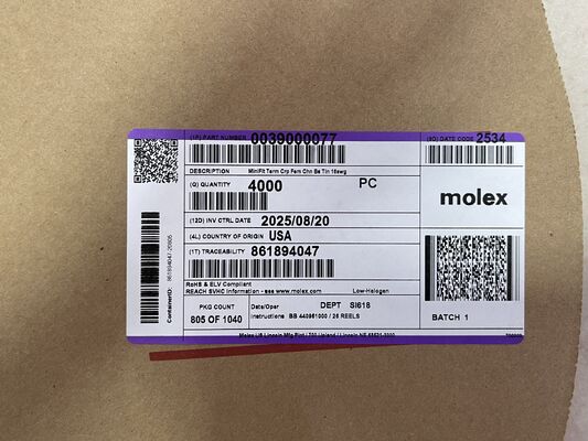 0039000077 2.36mm Diameter Tin-Plated Brass Spade Terminal Crimp Termination Isolansız 16-14 AWG 600V Rating 20A Akım Bobin Paketleme Otomotiv ve Endüstriyel Kablolama için
